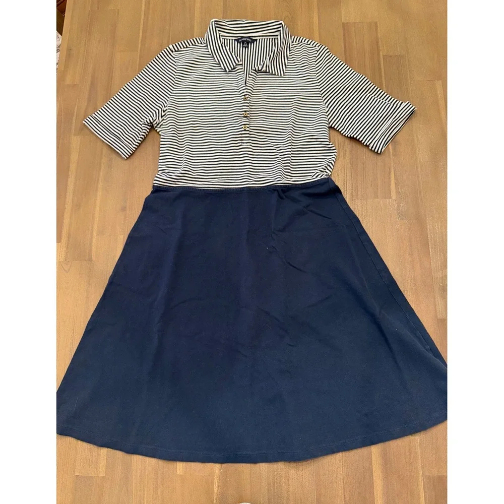 Lands End Womens Navy White Striped Polo Dress Short Sleeve Nautical Preppy - Picture 1 of 6